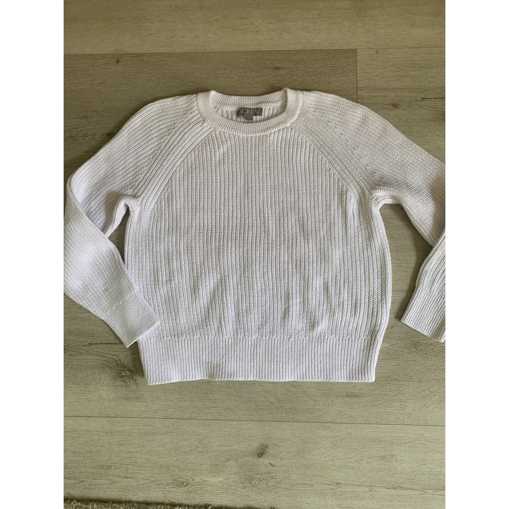 J.Crew Womens White 100% Cotton‎ Ribbed Raglan Crewneck Sweater Small Classic